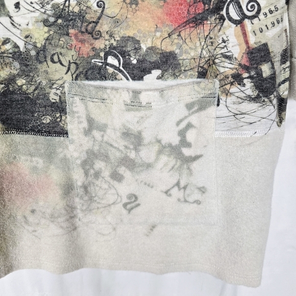 Inoah Floral Shabby Chic Terry Cloth Lagenlook 3/4 Sleeve Top - Picture 4 of 7